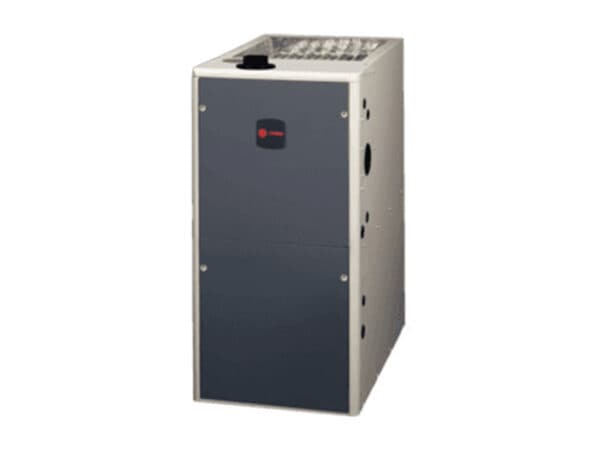 Trane furnace with a gray front panel.