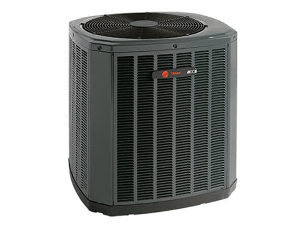 Trane outdoor air conditioning unit with a top-mounted fan.