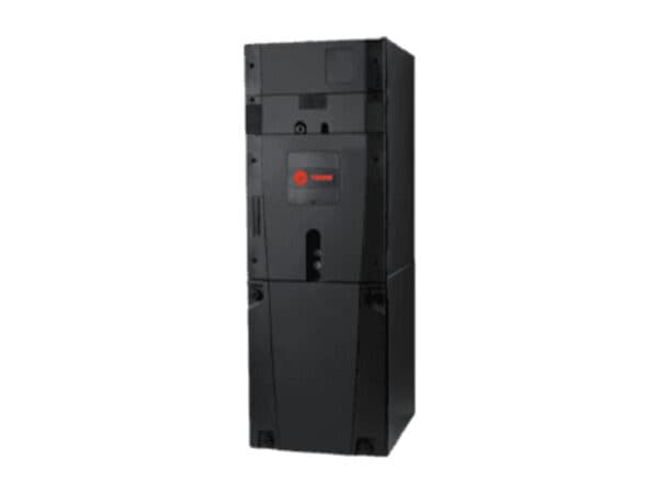 Trane indoor air handler with a tall black cabinet.